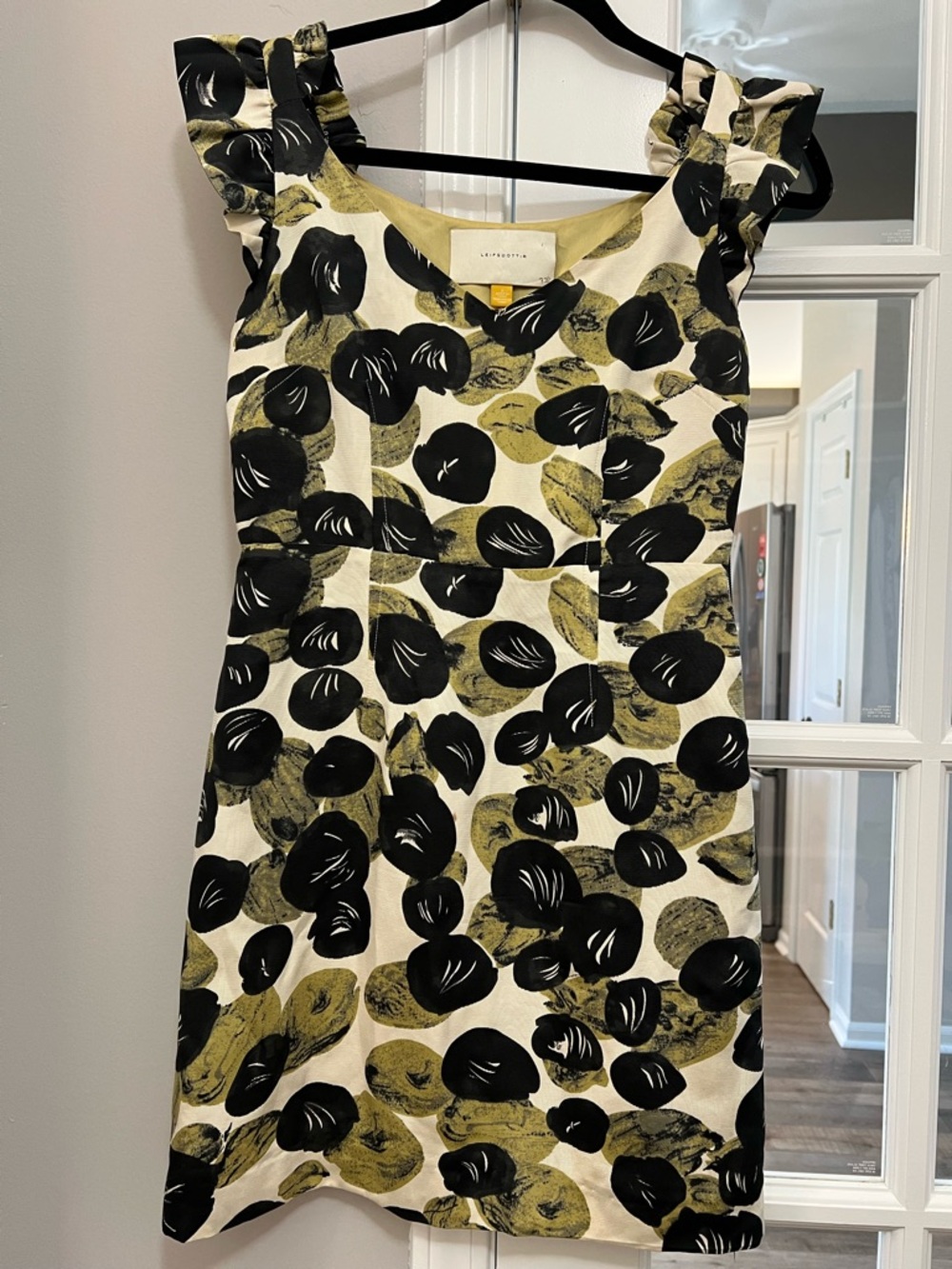 leifsdottir Anthropologie Sleeveless silk blend Mini Dress in Cream green & blac